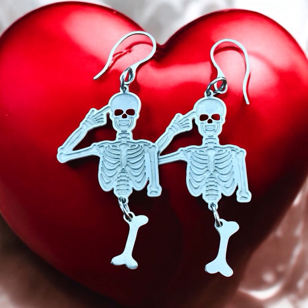 🆕 Vampire Skeleton and Bones Laser Etched Earrings  Stainless Steel